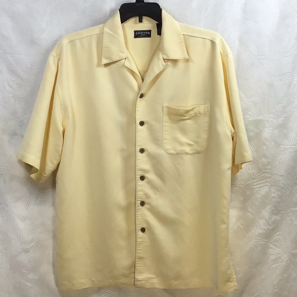 Vintage 🌵Canyon Creek Lemon Cream Rayon Short Sleeve Shirt Sz.L